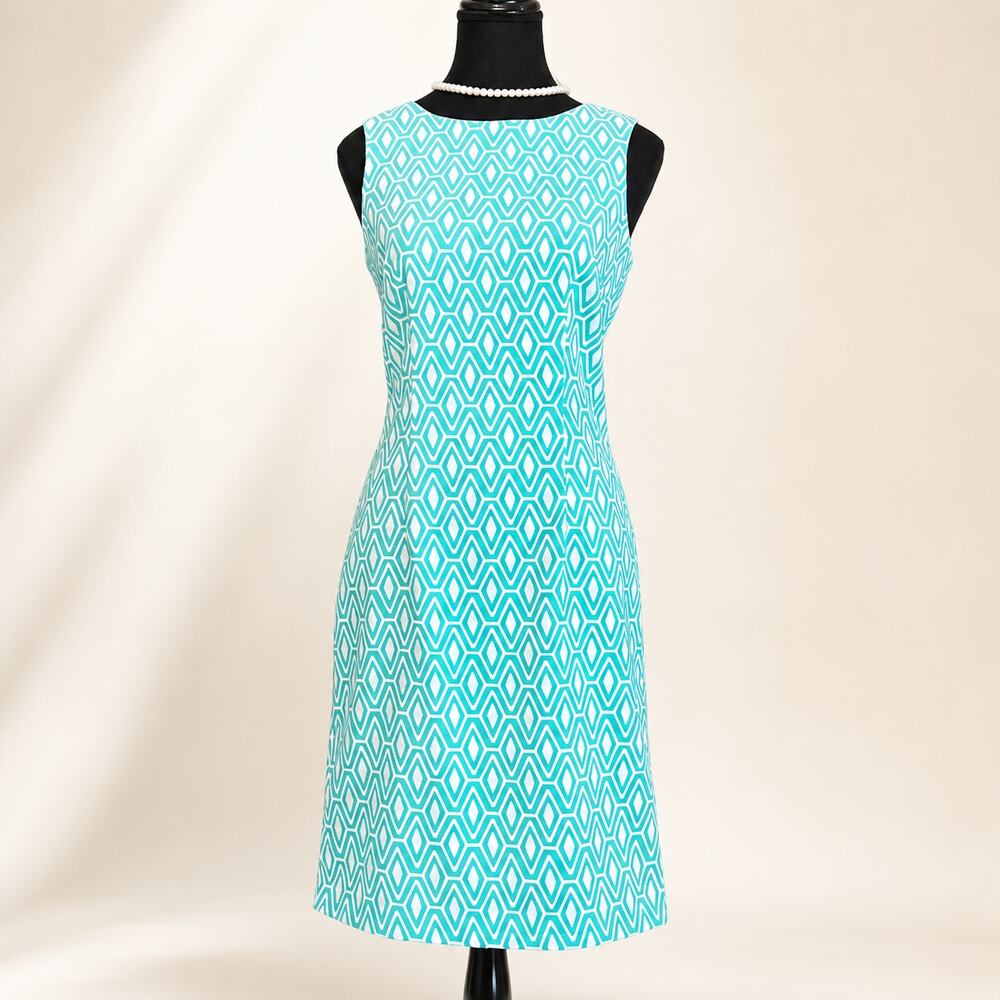 Mario Serrani Italy - Seafoam Green Sleeveless Geometric Shift Dress - 2 - NWOT